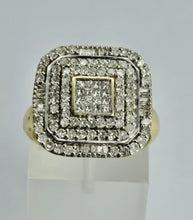 Load image into Gallery viewer, 1098: Vintage: 9ct Gold Mixed-Cut Natural Diamonds Square Set Cocktail Ring
