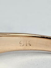 Cargar imagen en el visor de la galería, 1173: Vintage: Rare - 9ct Gold 5-Stone Rubies Scroll Set Ring
