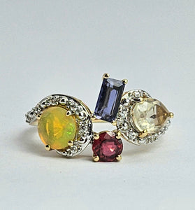 1213: Vintage: 9ct White Gold Abstract Cocktail Cluster Ring- outrageous