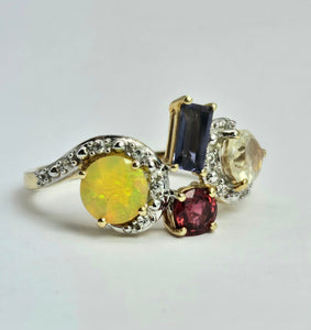 1213: Vintage: 9ct White Gold Abstract Cocktail Cluster Ring- outrageous