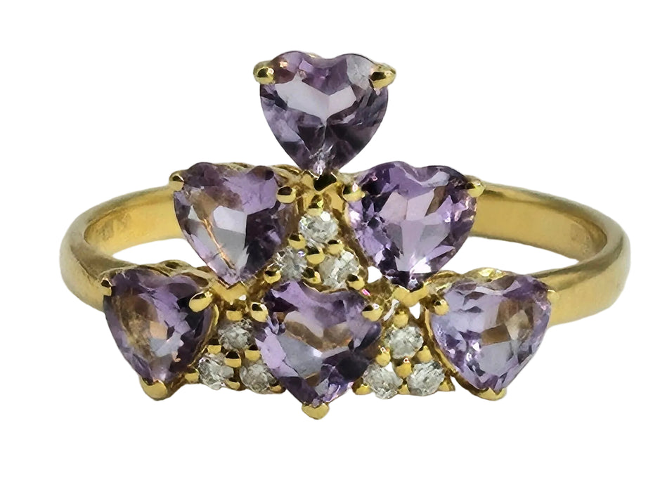 1497: Vintage: Rare 18ct Gold Lilac Amethyst Diamonds Tiered Ring- eclectic elegance