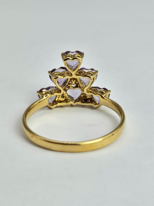 1497: Vintage: Rare 18ct Gold Lilac Amethyst Diamonds Tiered Ring- eclectic elegance