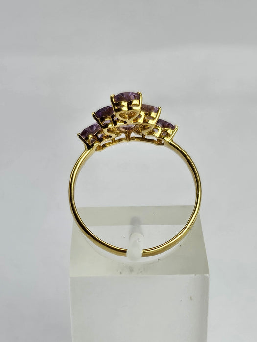 1497: Vintage: Rare 18ct Gold Lilac Amethyst Diamonds Tiered Ring- eclectic elegance
