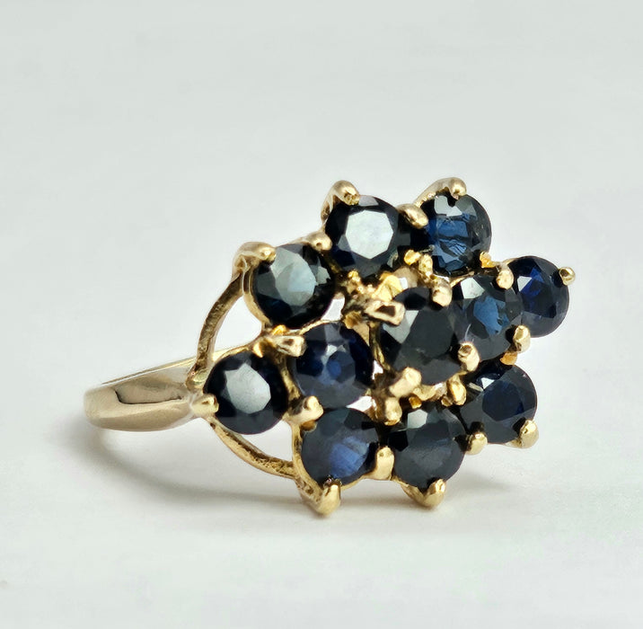 6364: Vintage: 9ct Australian Blue Sapphire Cluster Ring- From 1979