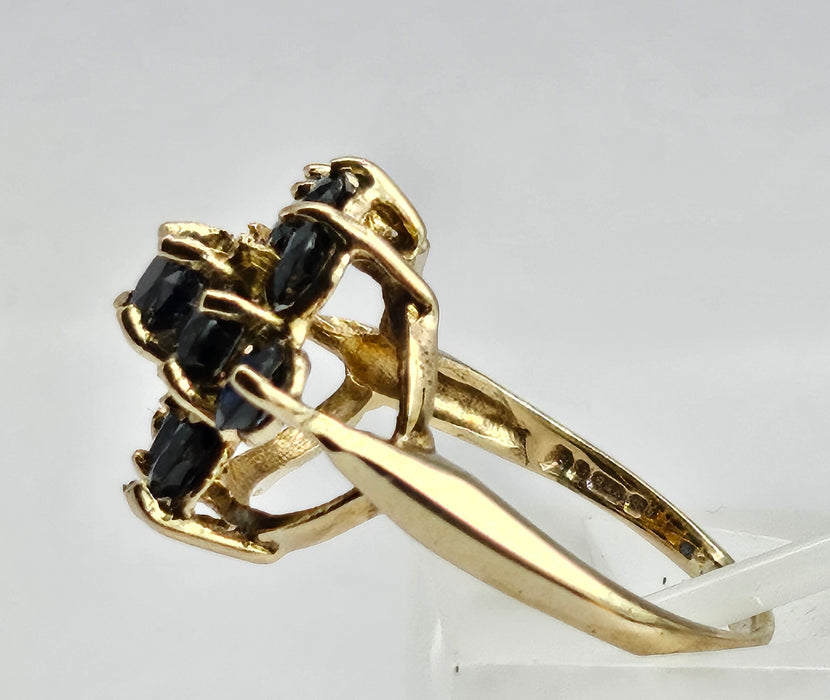 6364: Vintage: 9ct Australian Blue Sapphire Cluster Ring- From 1979