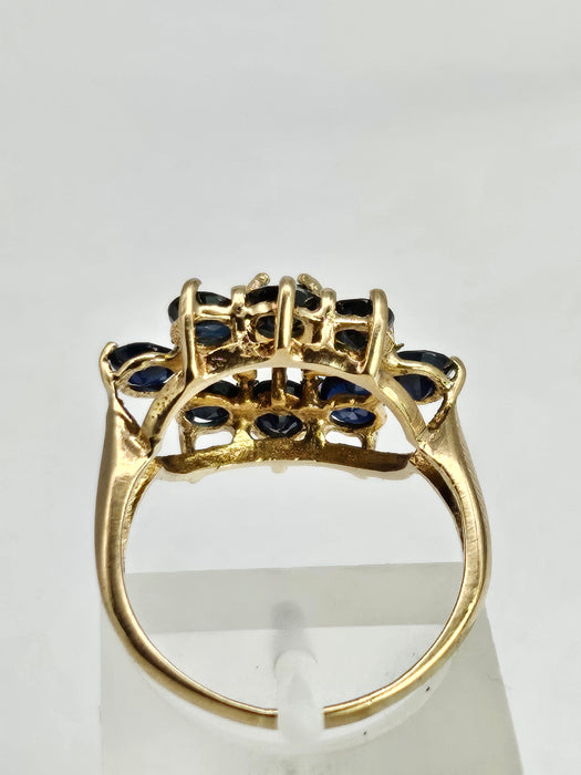 6364: Vintage: 9ct Australian Blue Sapphire Cluster Ring- From 1979