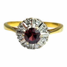 Load image into Gallery viewer, 6353 Vintage: 18ct Gold Tourmaline Diamonds Target Ring- striking colours
