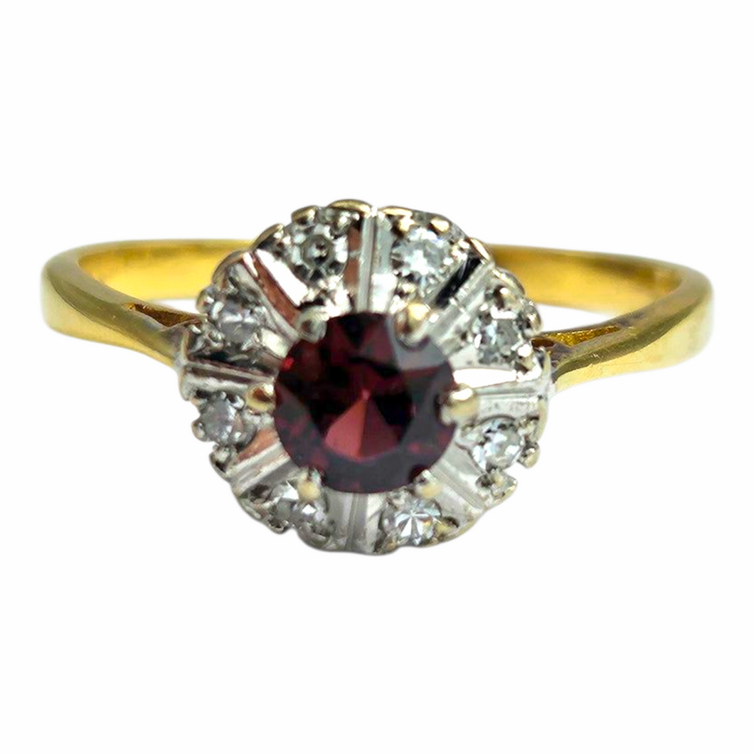 6353 Vintage: 18ct Gold Tourmaline Diamonds Target Ring- striking colours