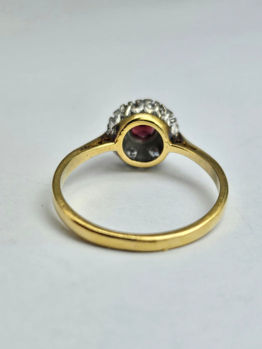 Vintage: 18ct Yellow Gold Pink Tourmaline & Diamond Art Deco Target Ring