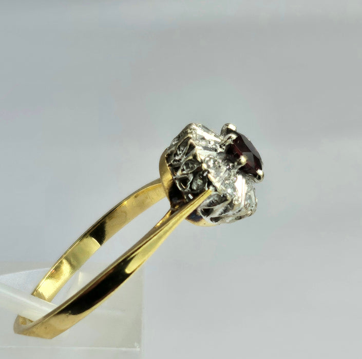 Vintage: 18ct Yellow Gold Pink Tourmaline & Diamond Art Deco Target Ring