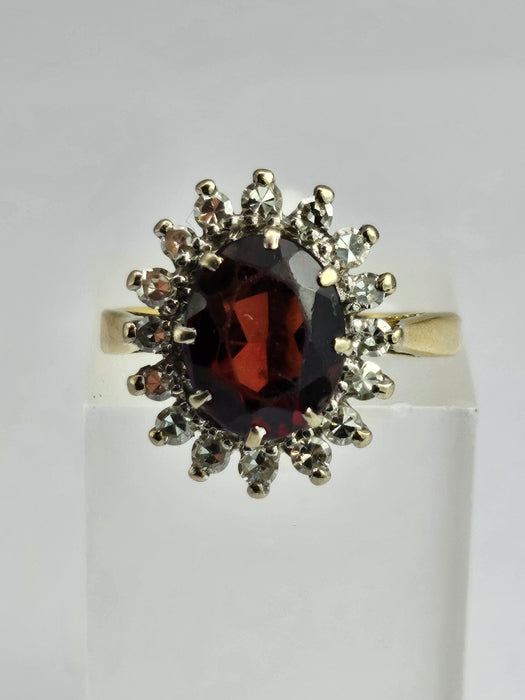 6354  Vintage: 18ct Gold Pyrobe Garnet (1.84ct) Diamonds (0.4ct) Flower Head Ring- exceptional