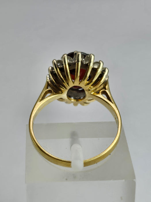 6354  Vintage: 18ct Gold Pyrobe Garnet (1.84ct) Diamonds (0.4ct) Flower Head Ring- exceptional