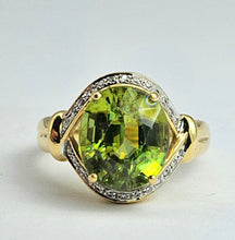 Load image into Gallery viewer, 1455: Vintage: 18ct Gold Peridot Diamonds Cocktail Ring- exquisite statement piece
