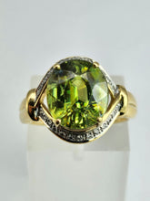 Load image into Gallery viewer, 1455: Vintage: 18ct Gold Peridot Diamonds Cocktail Ring- exquisite statement piece
