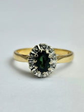 Load image into Gallery viewer, 1509: Vintage: 18ct Gold Green Garnet Diamonds Halo Cluster Ring- From 1972
