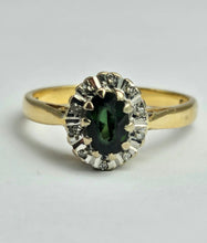 Load image into Gallery viewer, 1509: Vintage: 18ct Gold Green Garnet Diamonds Halo Cluster Ring- From 1972
