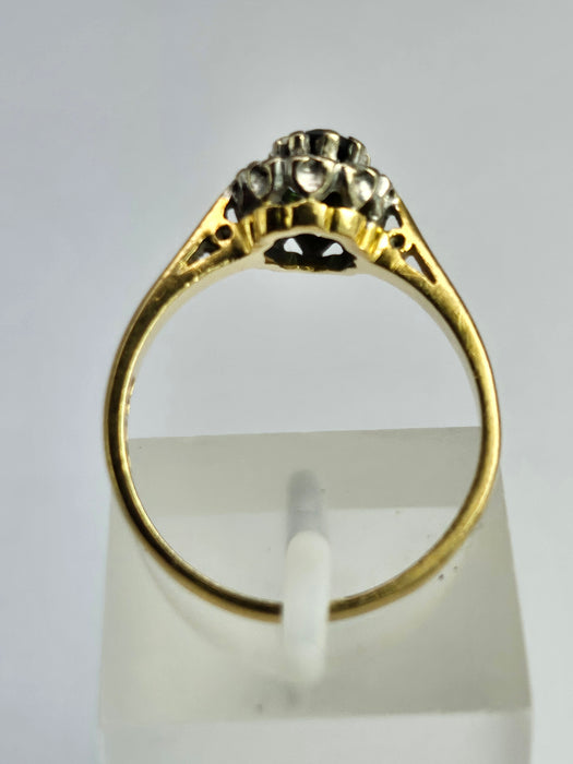 6361 Vintage: 18ct Gold Green Garnet Diamonds Halo Cluster Ring- From 1972