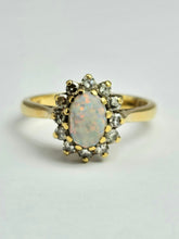 Load image into Gallery viewer, 1513: Vintage: 18ct Gold White Opal Diamonds (0.3ct) Floral Cluster Ring- From 1978
