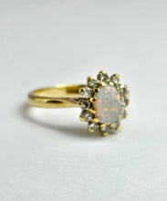 Load image into Gallery viewer, 1513: Vintage: 18ct Gold White Opal Diamonds (0.3ct) Floral Cluster Ring- From 1978
