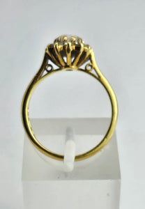 1513: Vintage: 18ct Gold White Opal Diamonds (0.3ct) Floral Cluster Ring- From 1978