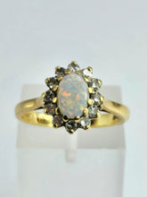 Load image into Gallery viewer, 1513: Vintage: 18ct Gold White Opal Diamonds (0.3ct) Floral Cluster Ring- From 1978
