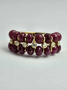 1520: Vintage: 18ct Gold Rubies Diamonds Tiered Cocktail Ring