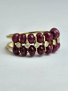 1520: Vintage: 18ct Gold Rubies Diamonds Tiered Cocktail Ring