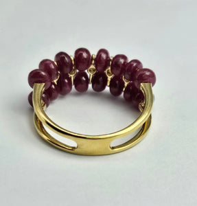 1520: Vintage: 18ct Gold Rubies Diamonds Tiered Cocktail Ring