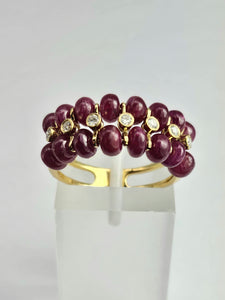 1520: Vintage: 18ct Gold Rubies Diamonds Tiered Dress Ring- a fabulous combination