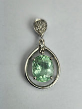 Cargar imagen en el visor de la galería, 1621: Vintage: 18ct White Gold Green Sapphire Diamonds Pendulum Pendant- simply gorgeous
