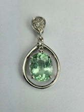 Cargar imagen en el visor de la galería, 1621: Vintage: 18ct White Gold Green Sapphire Diamonds Pendulum Pendant- simply gorgeous
