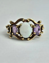 Load image into Gallery viewer, 1362: Vintage: 9ct Gold White Opal Lilac Amethysts Cocktail Ring- From 1974
