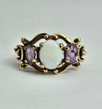 Load image into Gallery viewer, 1362: Vintage: 9ct Gold White Opal Lilac Amethysts Cocktail Ring- From 1974
