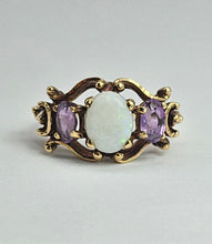 Load image into Gallery viewer, 1362: Vintage: 9ct Gold White Opal Lilac Amethysts Cocktail Ring- From 1974
