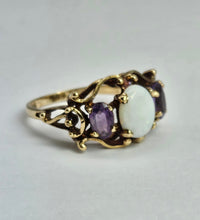 Load image into Gallery viewer, 1362: Vintage: 9ct Gold White Opal Lilac Amethysts Cocktail Ring- From 1974
