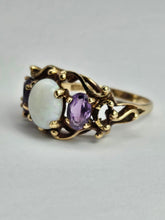 Load image into Gallery viewer, 1362: Vintage: 9ct Gold White Opal Lilac Amethysts Cocktail Ring- From 1974
