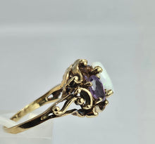 Load image into Gallery viewer, 1362: Vintage: 9ct Gold White Opal Lilac Amethysts Cocktail Ring- From 1974
