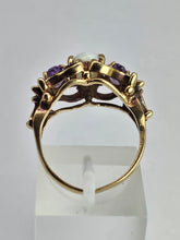 Load image into Gallery viewer, 1362: Vintage: 9ct Gold White Opal Lilac Amethysts Cocktail Ring- From 1974
