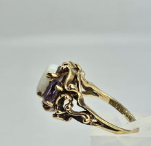 Load image into Gallery viewer, 1362: Vintage: 9ct Gold White Opal Lilac Amethysts Cocktail Ring- From 1974
