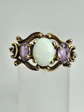 Load image into Gallery viewer, 1362: Vintage: 9ct Gold White Opal Lilac Amethysts Cocktail Ring- From 1974

