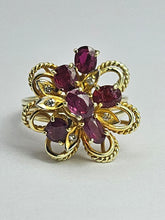 Load image into Gallery viewer, 1508: Vintage: 14ct Gold Rubies Diamonds Cocktail Cluster Ring - Statement
