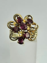 Load image into Gallery viewer, 1508: Vintage: 14ct Gold Rubies Diamonds Cocktail Cluster Ring - Statement
