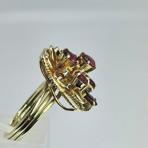 1508: Vintage: 14ct Gold Rubies Diamonds Cocktail Cluster Ring - Statement