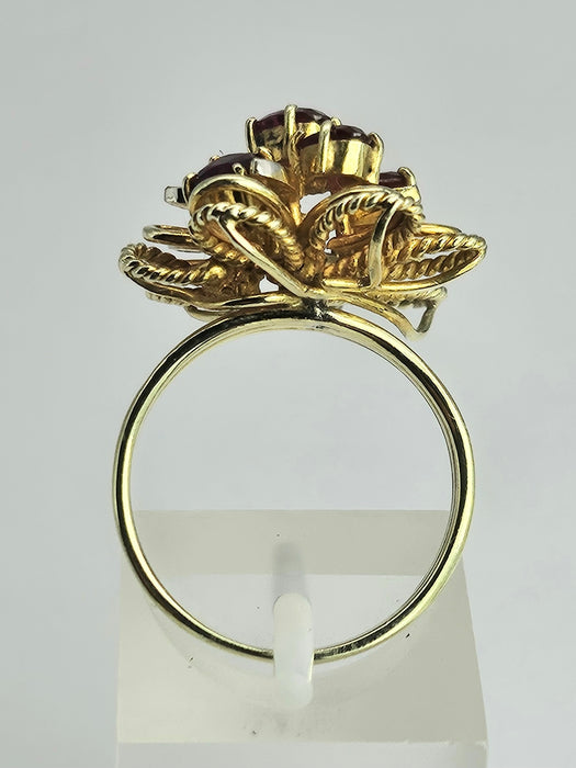 1508: Vintage: 14ct Gold Rubies Diamonds Cocktail Cluster Ring - Statement