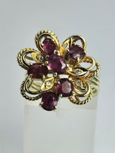 Load image into Gallery viewer, 1508: Vintage: 14ct Gold Rubies Diamonds Cocktail Cluster Ring - Statement
