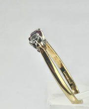 Load image into Gallery viewer, 1528: Vintage; 18ct Gold Ruby Round Cut Diamonds 3- Stone Ring- a very fine example
