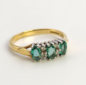 1172: Vintage: 18ct Gold Emeralds Diamonds Dress Ring- lovely combination