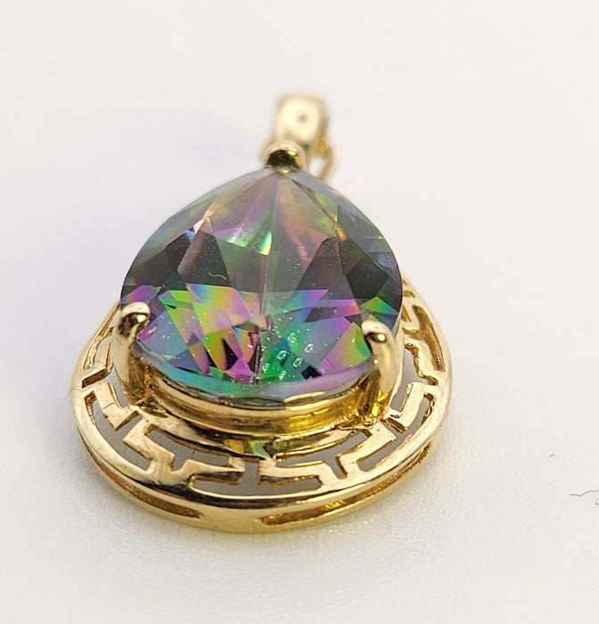 6367 Vintage: 14ct Yellow Gold Pear Cut Caribbean Topaz Pendant