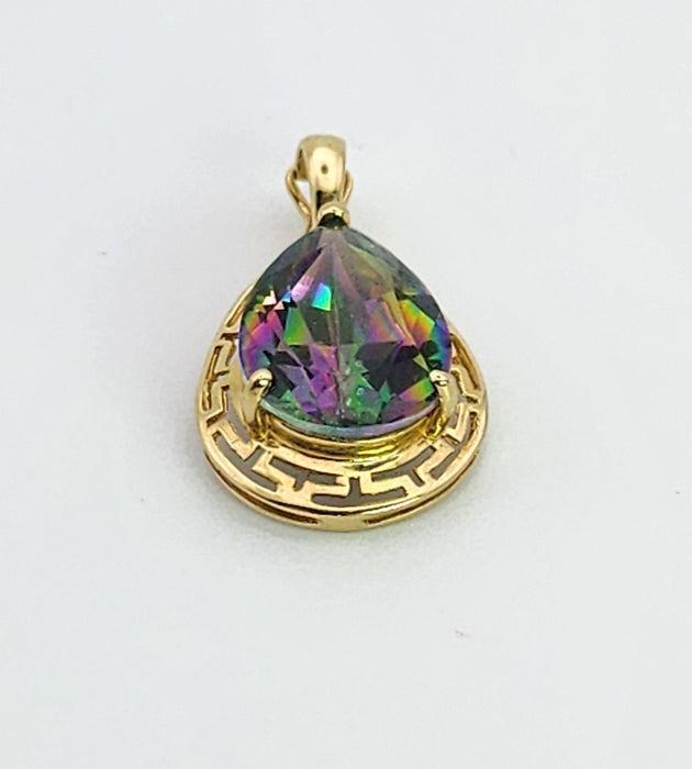 6367 Vintage: 14ct Yellow Gold Pear Cut Caribbean Topaz Pendant