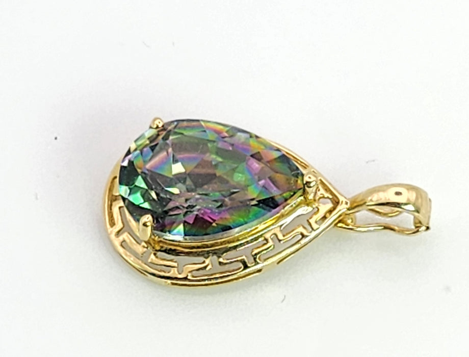 6367 Vintage: 14ct Yellow Gold Pear Cut Caribbean Topaz Pendant